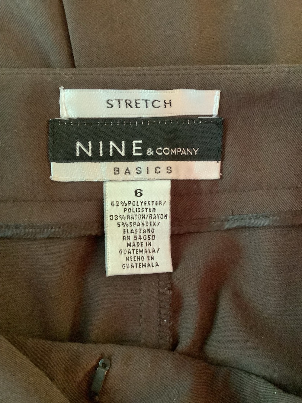 Nine & Company Basics Stretch Midi Skirt-Dark Brown-Lightweight-Front Zip-6 Reg - Picture 4 of 4